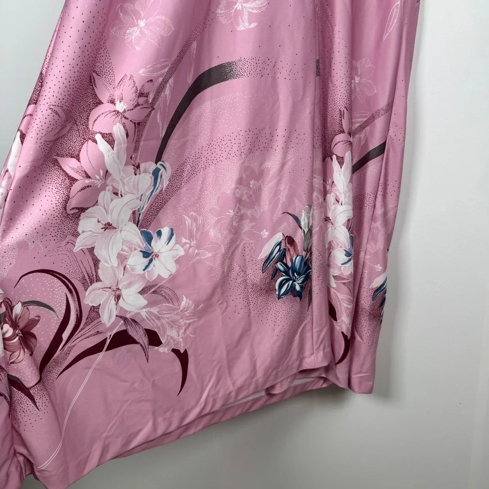VTG TV Loungers Pink L Floral Zip Robe House Coat Dress 70s Hippie‎ Boho Kimono